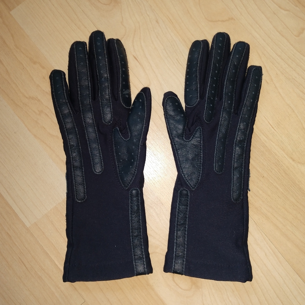 😇 VINTAGE Black Leather Grip Riding Gloves Warm